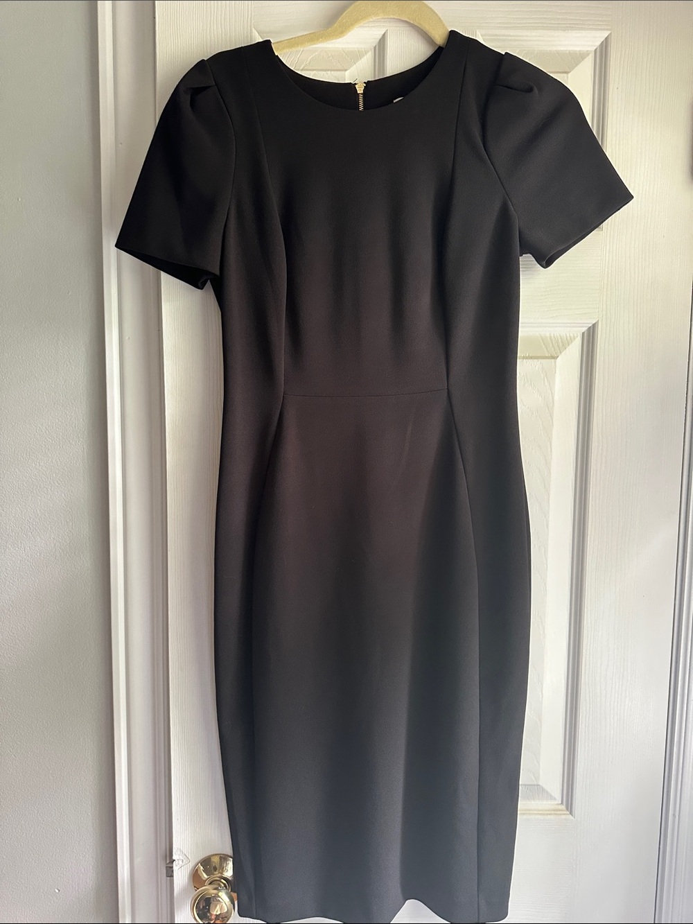Calvin Klein Black Short-Sleeve Sheath Midi Dress